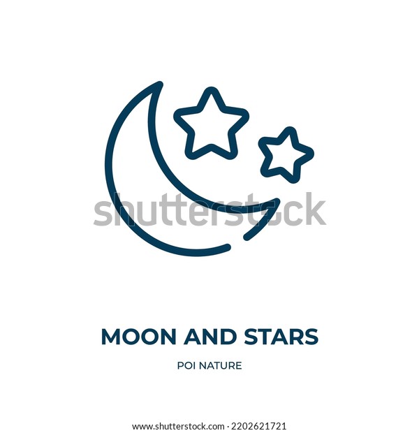 Moon
and stars icon. Linear vector illustration from poi nature
collection. Outline moon and stars icon vector. Thin line symbol
for use on web and mobile apps, logo, print
media.