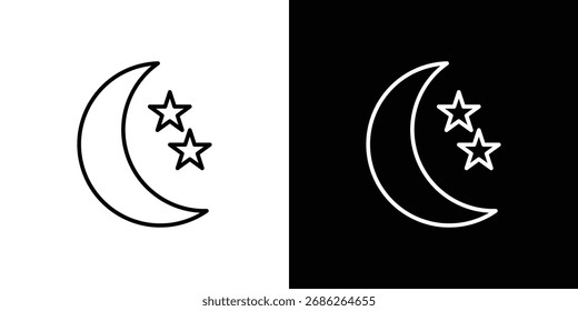 Icono de estrellas de la luna diseños de Vector de logotipo. icono establecido en un trazos en blanco y negro