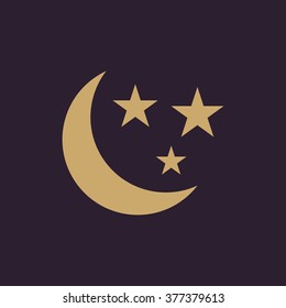 The moon and stars icon. Night, sleep symbol. Flat Vector illustration