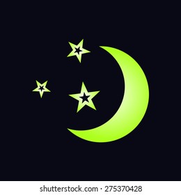 Moon and stars icon on black background