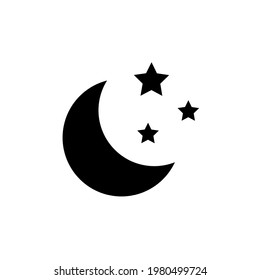 Moon with Stars icon on white background. Bedtime symbol. Night icon. Minimalist style.