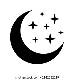 Moon with stars icon on white background. Night icon. Crescent moon icon. Minimalist style.