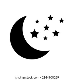 Moon with stars icon on white background. Night icon. Crescent moon icon. Minimalist style.