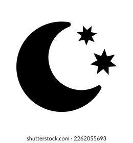 Moon with Stars icon on white background. Bedtime symbol. Night icon. Minimalist style.