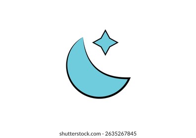 Moon with stars icon on white background. Moon icon vector. Night symbol. Moon with one star phases icon. Half moon outline and filled vector icon sign symbol. Vector illustration. Eps file 76.
