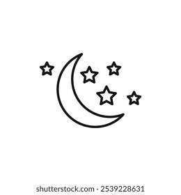 Moon stars icon outline collection or set in black and white