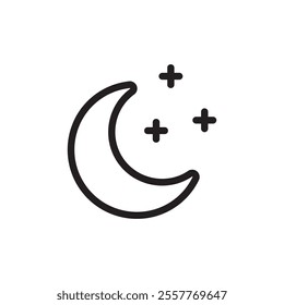 Moon and stars icon Outline vector for web ui