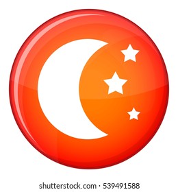 Moon and stars icon in red circle isolated on white background vector illustration