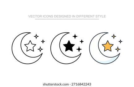 Mond-und-Sterne-Symbol in anderem Stil mit weißer Hintergrundgrafik