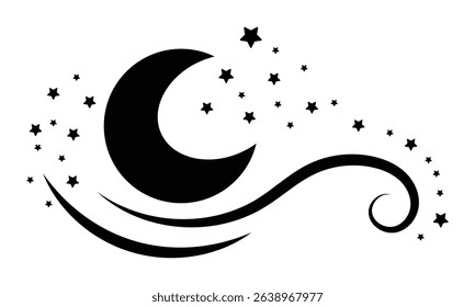 Moon and stars icon set. Flat style of the moon with stars icon isolated on white background. Simple crescent moon and stars icon silhouette symbol website graphic design. Vector illustration.