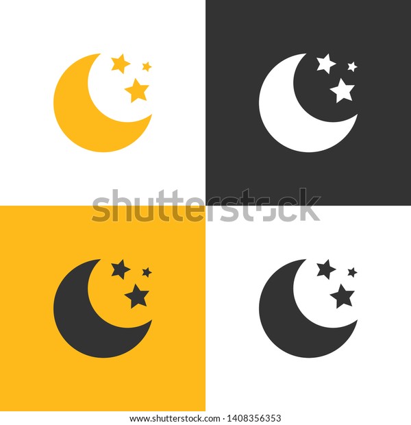 Moon with stars Icon.\
Set of four Moon with stars icon on different backgrounds. Vector\
illustration.