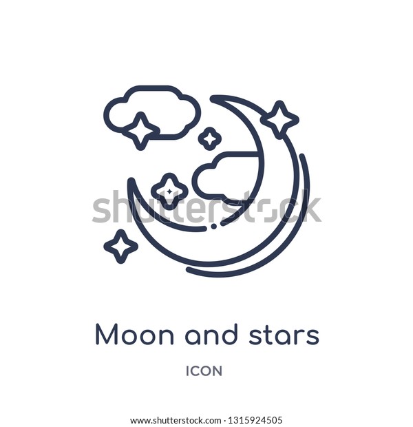 moon and stars\
icon from shapes outline collection. Thin line moon and stars icon\
isolated on white\
background.