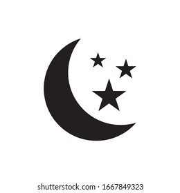 moon and stars icon. simple black flat vector stock image eps10. isolated on white background