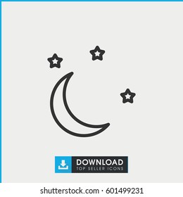 Moon And Stars Icon. Simple Outline Moon And Stars Vector Icon. On White Background.