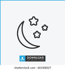 moon and stars icon. simple outline moon and stars vector icon. on white background.