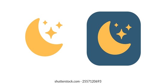 Moon stars icon simple vector graphic illustration set, flat crescent moonlight silhouette button ui element sign symbol minimal pictogram, sleep time or bedtime twilight islam Arabic logo image clip 