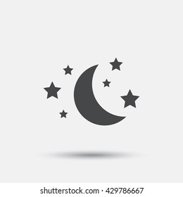 Moon And Stars Icon. Sleep Dreams Symbol. Night Or Bed Time Sign. Flat Sleep Web Icon On White Background. Vector