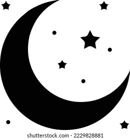 moon stars icon. Moon star night sign. Crescent moon with stars at night, evening or nighttime flat vector icon. Minimalist style. Element of travel icon
