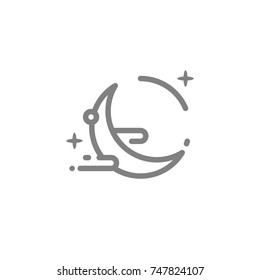 Moon and stars icon. Symbol of night and time for sleep. Astronomy and astrology. Sign for meteorology. Simple black line vector icon. Single element for web design, mobile app. Vector Illustration.