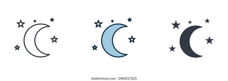 Icono de estrellas de la luna Ilustración vectorial aislada sobre fondo blanco