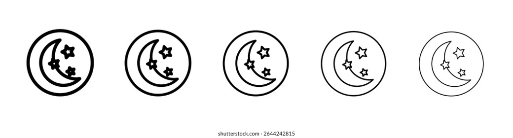 Moon and stars icon thin outline logo mark set