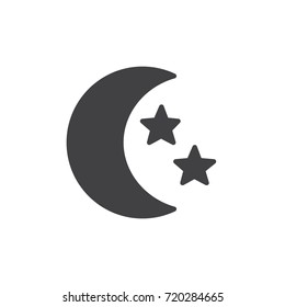 Moon and stars icon vector, filled flat sign, solid pictogram isolated on white. Symbol, logo illustration.