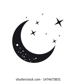 Moon and stars icon, vector moon illustration