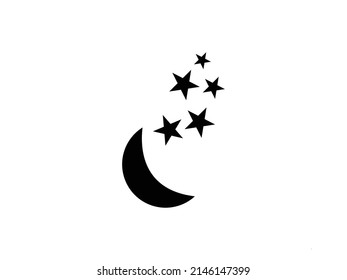 Moon and Stars Icon Vector illustration. Mystic art sign, Moon and Star Flat style Silhouette emblem isolated on White Background