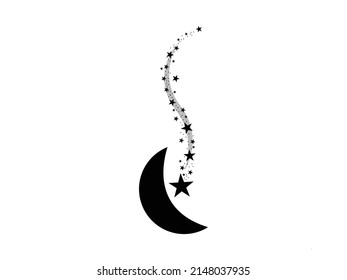 Moon and Stars Icon Vector illustration. Mystic art sign, Moon and Star Flat style Silhouette emblem isolated on White Background