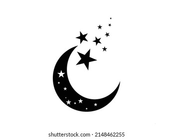 Moon and Stars Icon Vector illustration. Mystic art sign, Moon and Star Flat style Silhouette emblem isolated on White Background