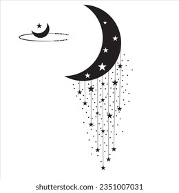 Moon and stars Icon Vector illustration. Boho Witch and Magic symbol. mystic art sign, emblem isolated on white background, Flat style for graphic and web design, logo, sticker, tattoo