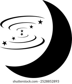 Moon and stars icon, vector moon illustration. Hand drawn