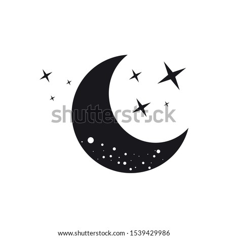 Moon and stars icon, vector moon illustration