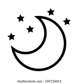 Moon and stars icon. Moon and stars Vector isolated on white background. Flat vector illustration in black