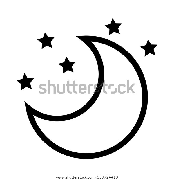 Moon and stars icon.\
Moon and stars Vector isolated on white background. Flat vector\
illustration in black