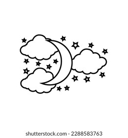 Vector de iconos de Luna y Estrellas. Signo de ilustración nocturna. símbolo de sueño. Logo de Sleep.