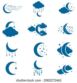 Moon and Stars icon vector set. Night illustration sign collection. dream symbol. Sleep logo.
