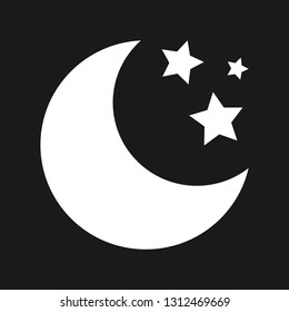 Moon with stars Icon. White weather icon on dark background. Vector illustration.

