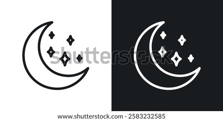 Moon stars icons in black and white liner strokes for web design.