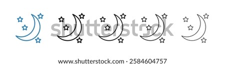 Moon stars icons in five different stroke sizes