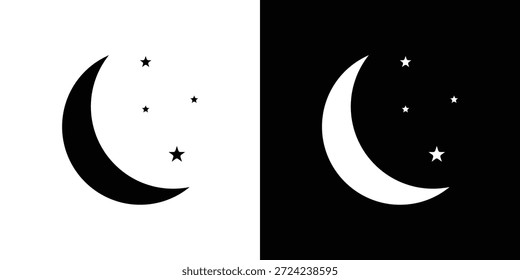 Concepto de Vector plano de iconos de estrellas lunares. Ilustraciones en blanco y negro