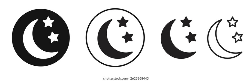 Iconos de estrellas lunares en negro sólido y estilo de línea de trazo