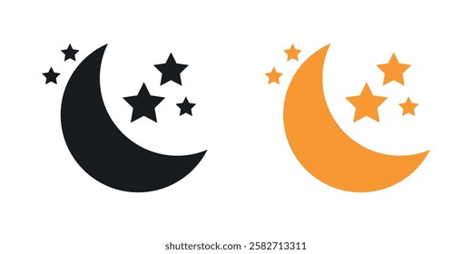 Moon stars icons set vectors black and colored style