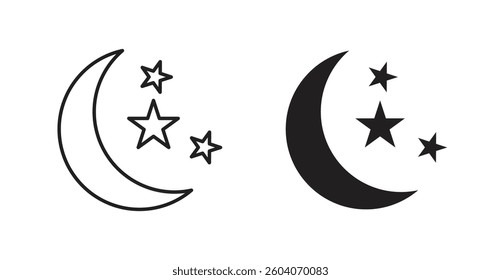Moon stars icons in solid black and outlined style