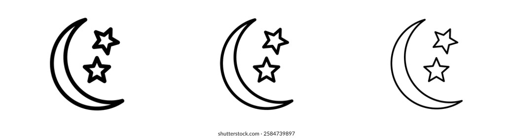 Moon stars icons in three different stroke lines