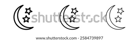 Moon stars icons in three different stroke lines