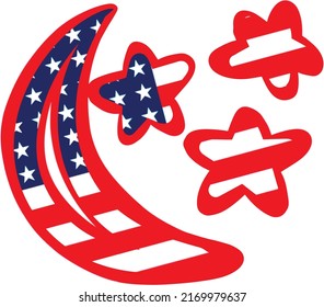 Moon and stars with the image of the flag of America dedicated to the national day.