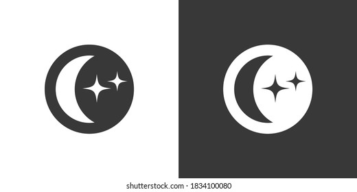 Moon with stars. Isolated icon on black and white background. Weather vector illustration