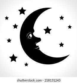 Moon and stars isolated on white background. Vector illustration.