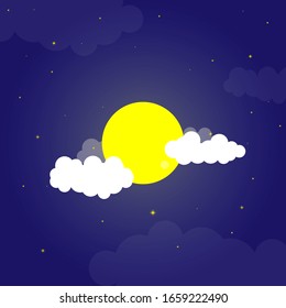 The moon stars light at night.background  moon night with stars and cloud.vector moon cloud